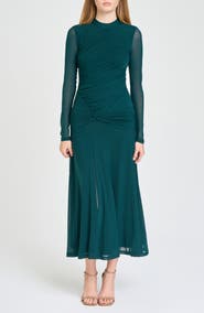 WAYF Selene Ruched Long Sleeve Dress