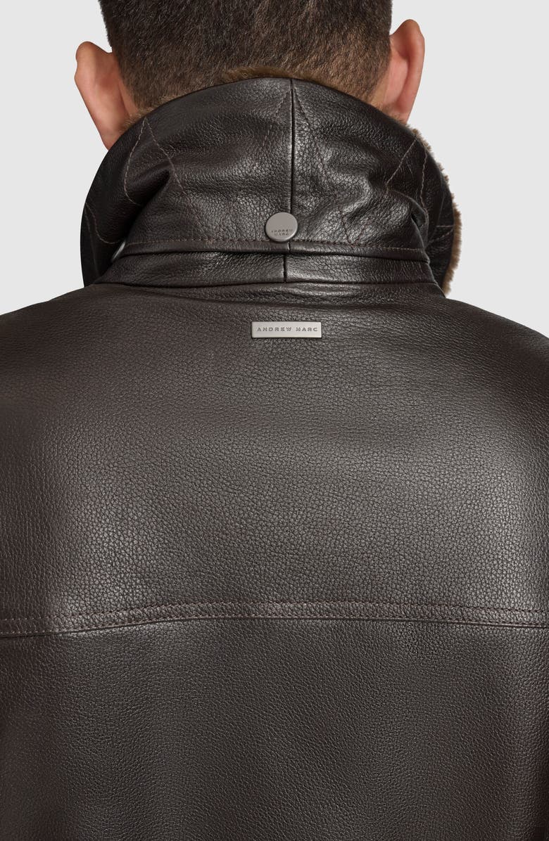 Andrew Marc Hedland Shearling Collar Lambskin Leather Aviator Jacket, Alternate, color, Black