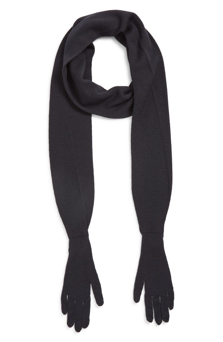 Paloma Wool Flauta Extrafine Merino Wool Scarf with Attached Gloves, Alternate, color, Dark Grey