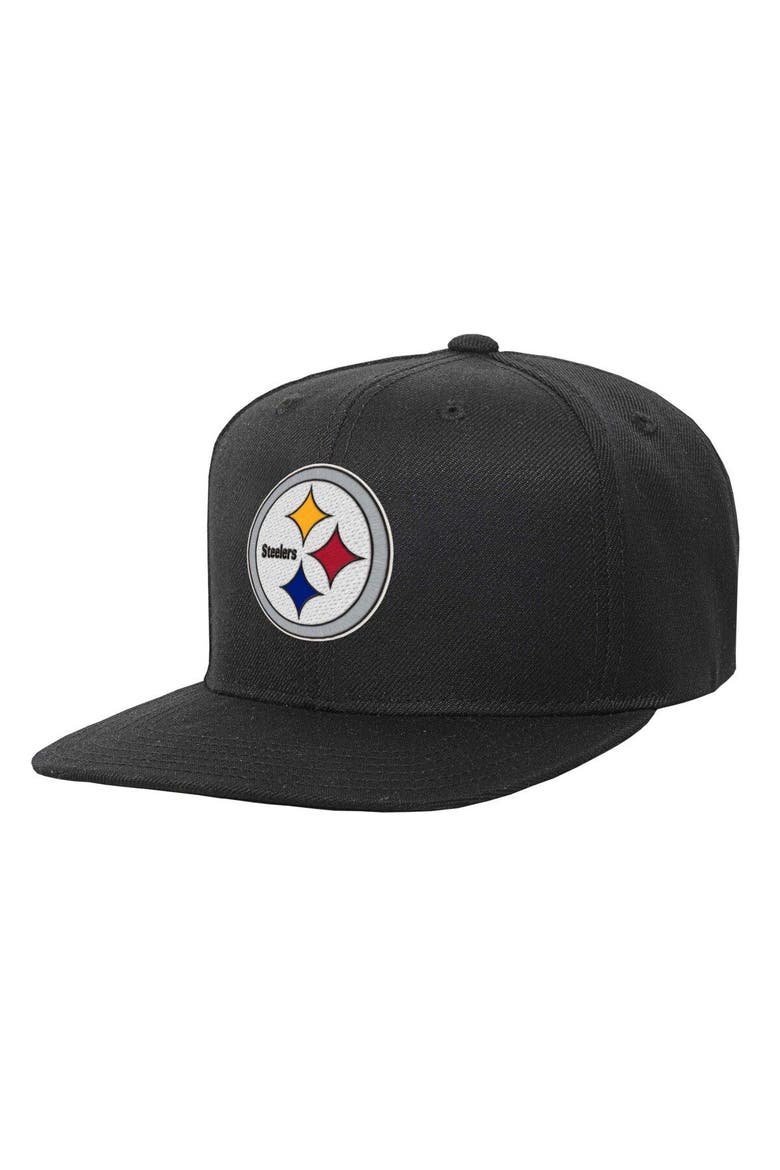Youth Mitchell & Ness Black Pittsburgh Steelers Gridiron Classics Ground Snapback Hat, Main, color, Black