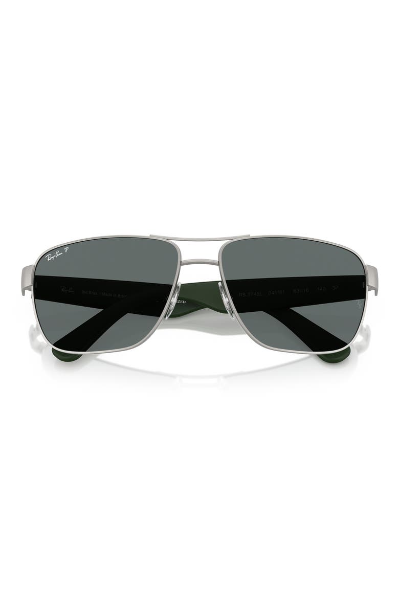 RB3745L 63mm Polarized Rectangular Sunglasses, Alternate, color, BRUSHED GUNMETAL / DARK GREY