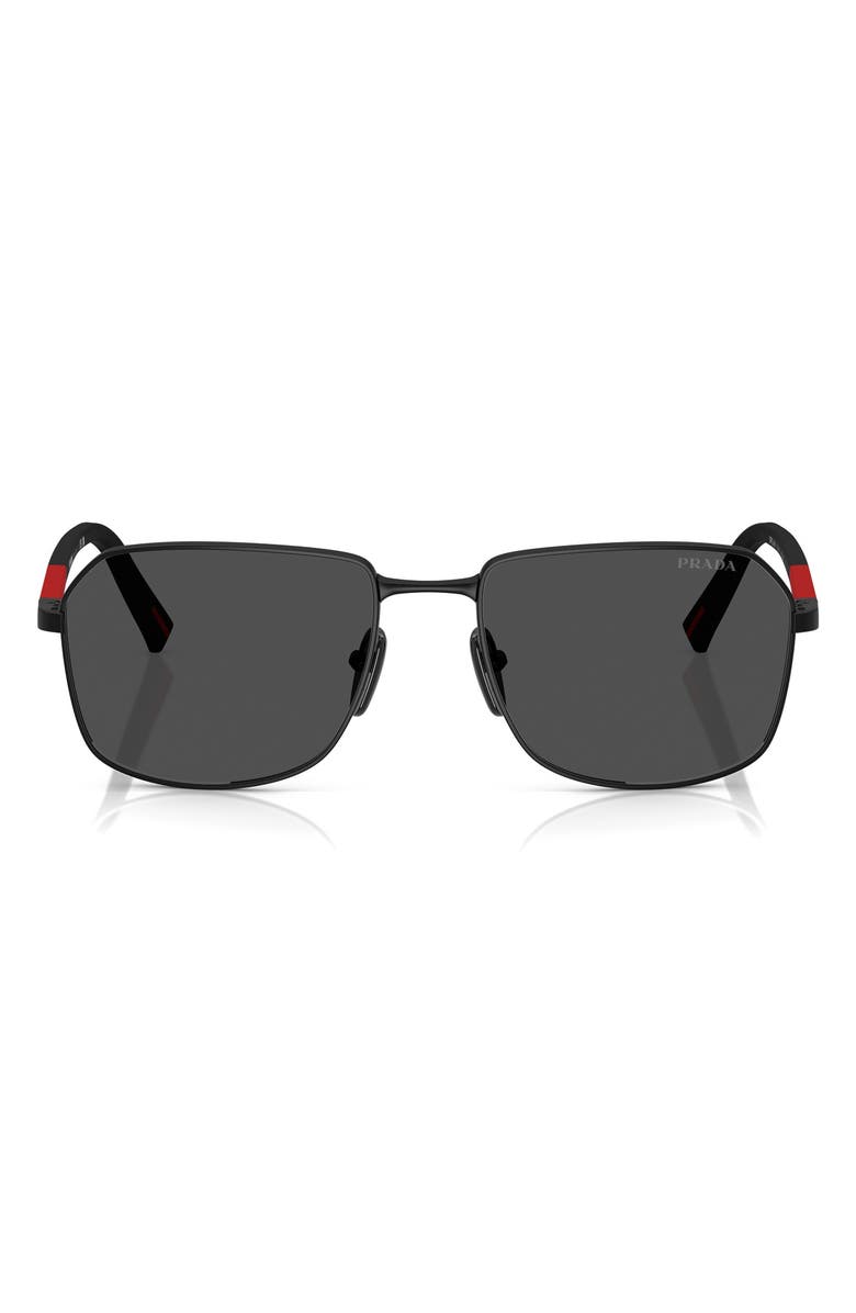 Prada Linea Rossa 57mm Rectangular Sunglasses, Main, color, Matte Black