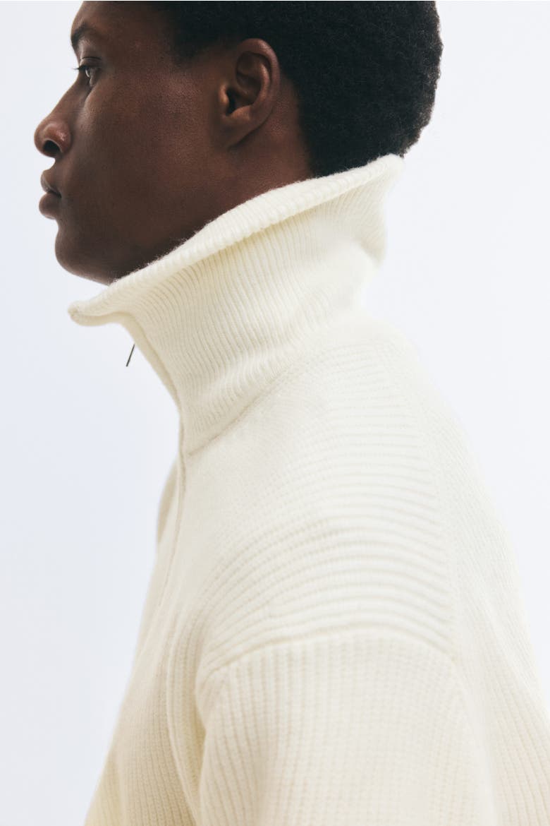 Relaxed-fit Half-zip Rib-knit Sweater, Alternate, color, Cream