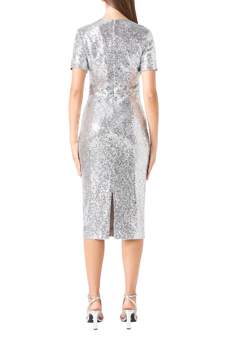 Sequin Short Sleeve Midi Sheath Dress, Alternate, color, SILVER