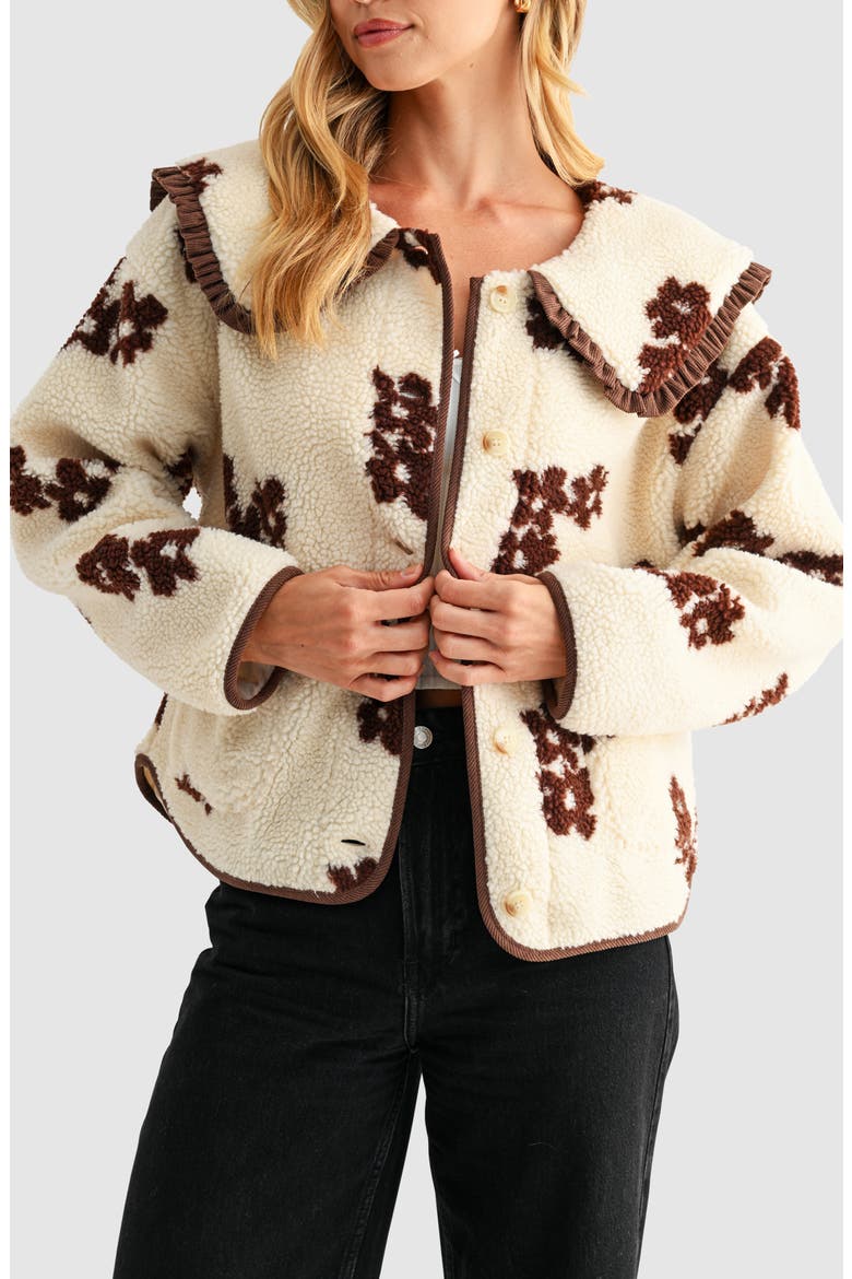 Floral High Pile Fleece Jacket, Main, color, CREAM BROWN FLOWER