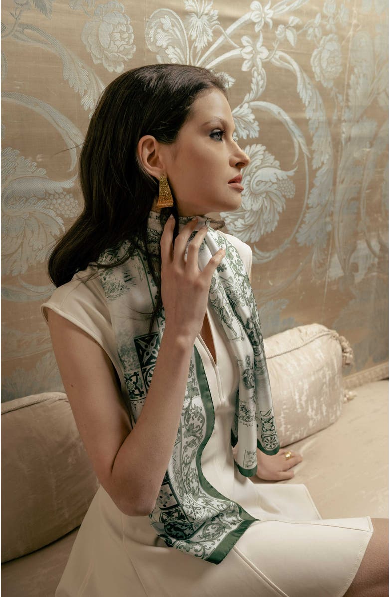 Elizabetta Toile - Long Silk Scarf for Women, Alternate, color, Green