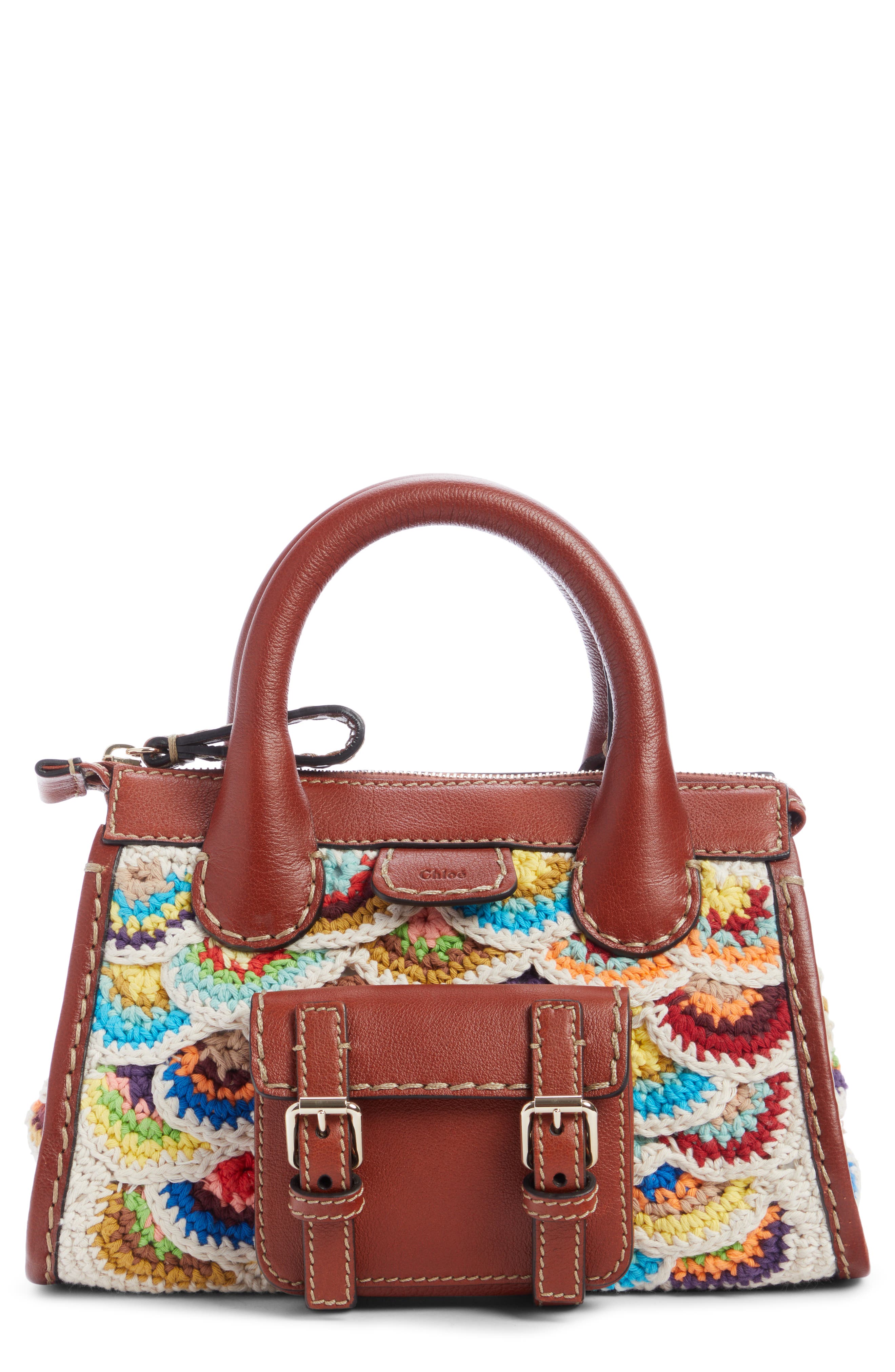 Chloé Mini Edith Scallop Wool & Cashmere Crochet Satchel, Main, color, 