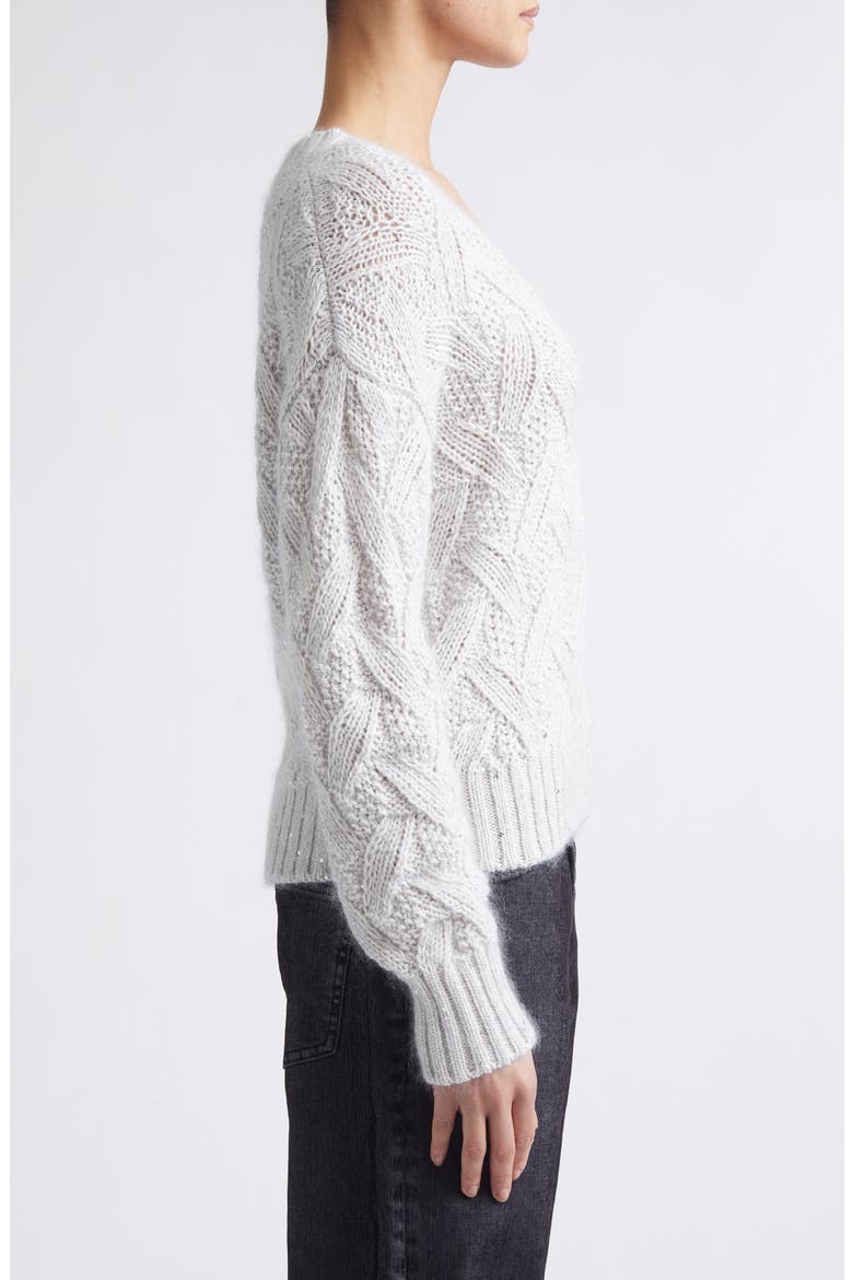 Cable Knit V-Neck Sweater, Alternate, color, 75 PEARL GRAY