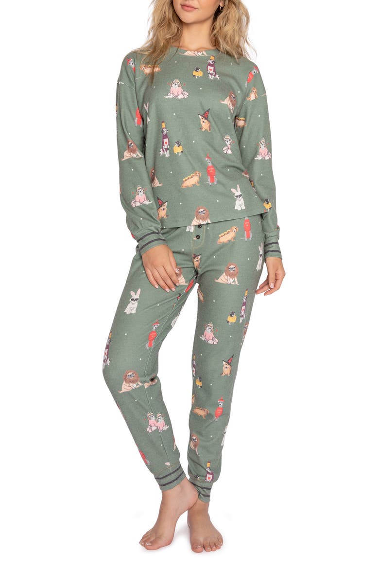 My Boo Long Sleeve Ribbed Pajamas, Main, color, OLIVE
