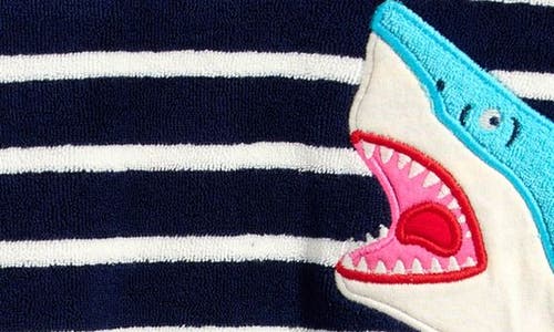 Mini Boden Kids' Shark Appliqué Stripe Swim Cover-up Top In College Navy Sharks