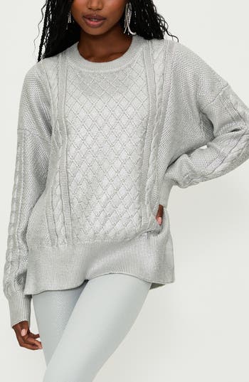 Beach Riot Callie Mix Stitch Metallic Crewneck Sweater
