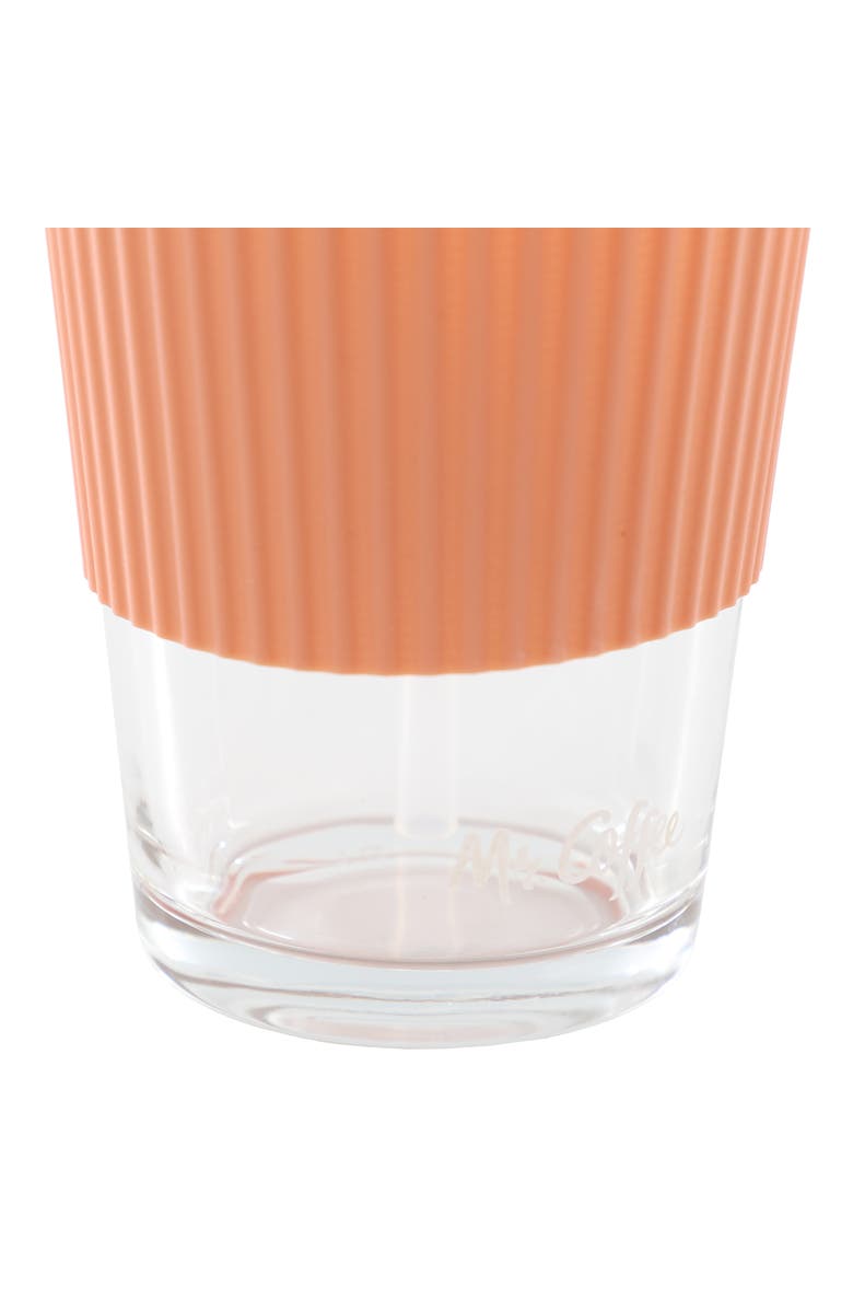 Mr. Coffee Sip Savvy 4 Piece 15 Ounce Silicone Sleeve Glass Cup Set w/ Lid and Straw, Alternate, color, Pink