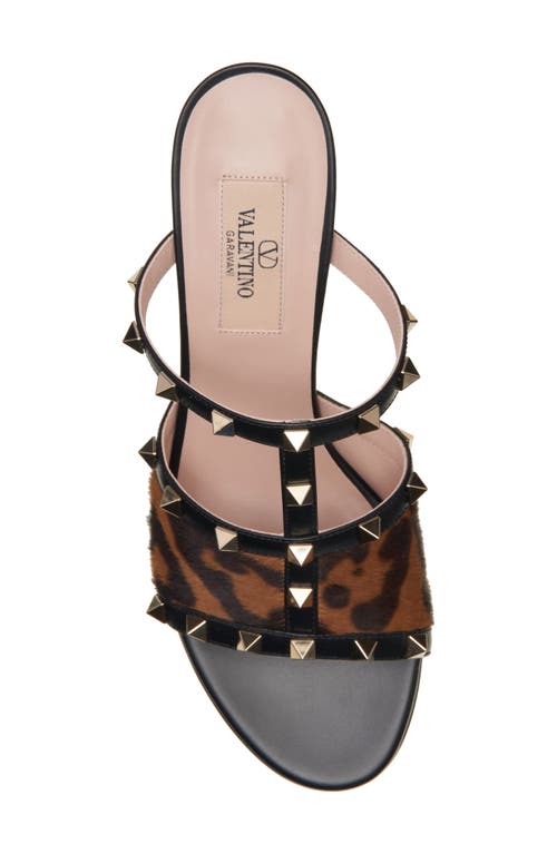 Valentino 60mm Rockstud Leopard-print Sandals In Black