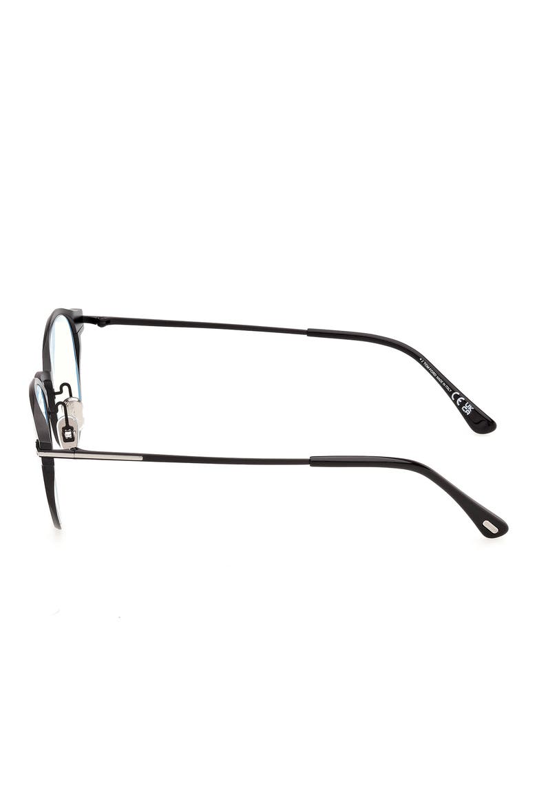 50mm Round Blue Light Blocking Glasses, Alternate, color, TUXEDO BLACK ROSE GOLD T LOGO