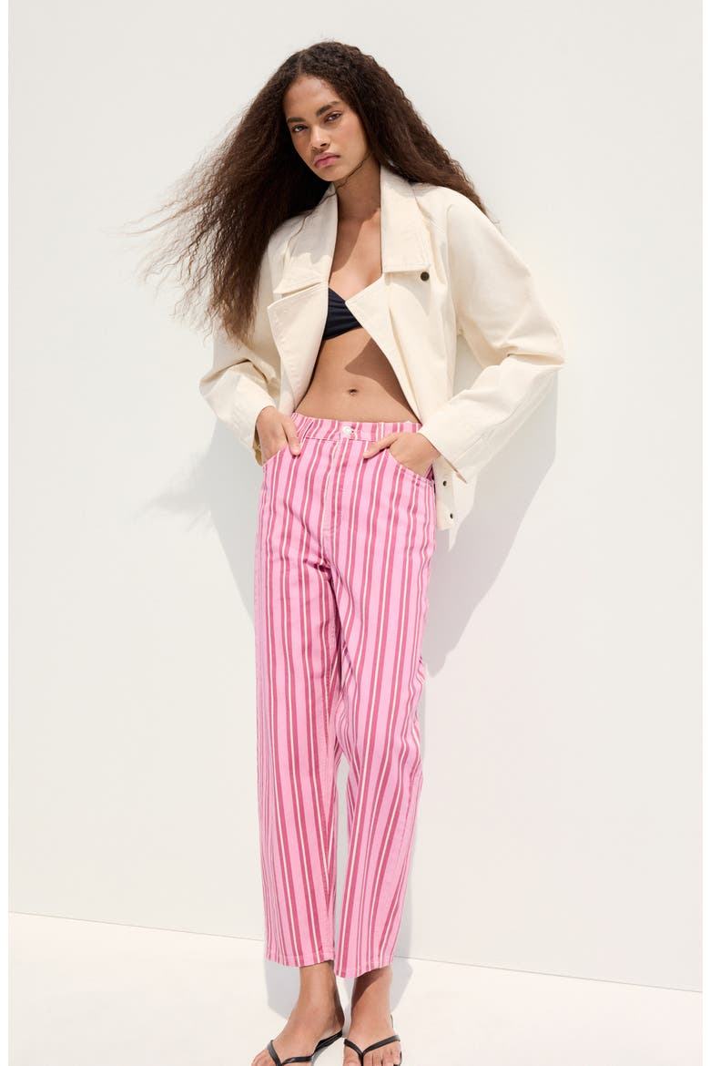 Striped High Waist Straight Leg Jeans, Alternate, color, PINK