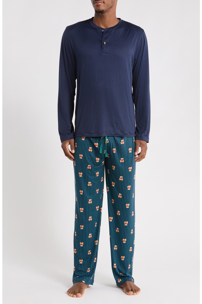 Henley Pajama Set, Main, color, BLUE SPRUCE BEARS
