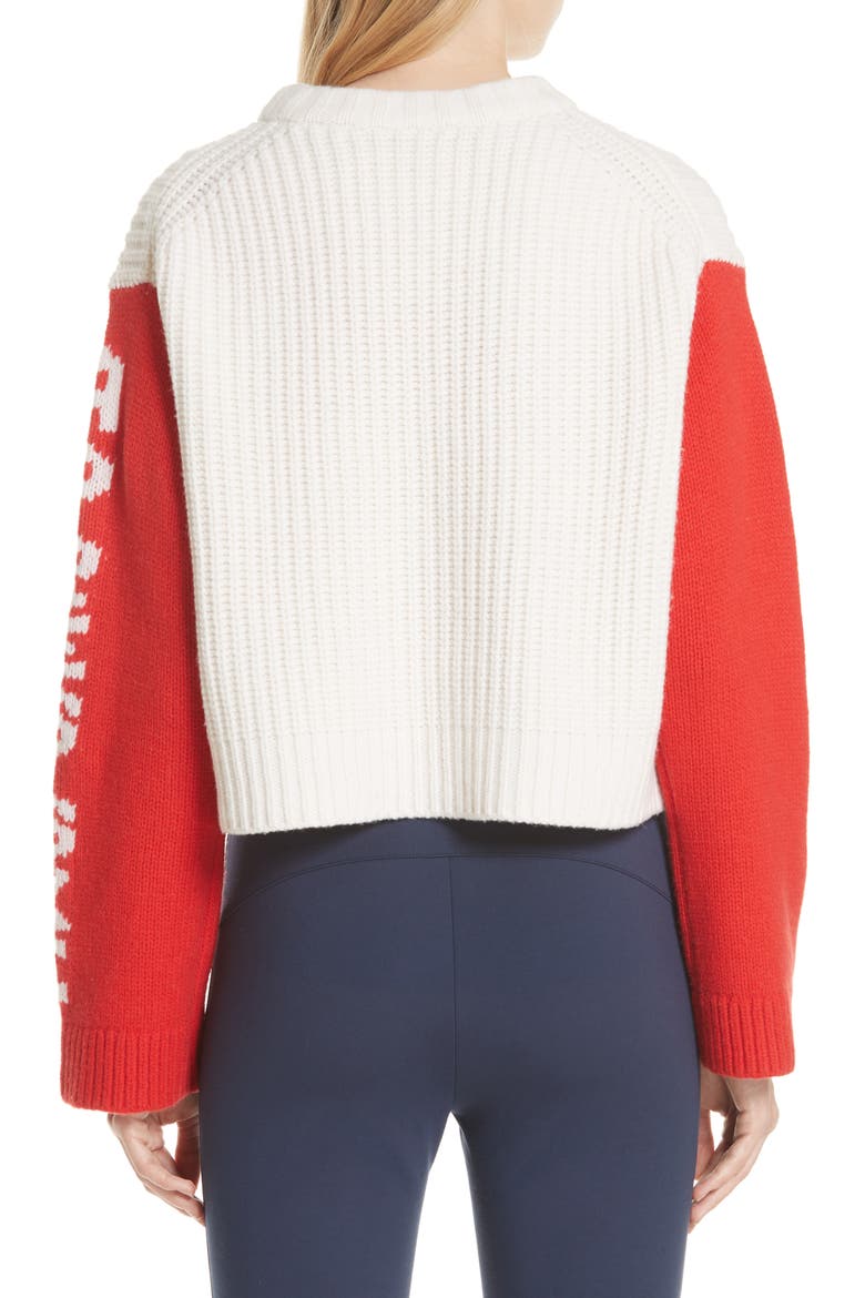 Tory Sport Crop Apres Ski Sweater, Alternate, color, SNOW WHITE