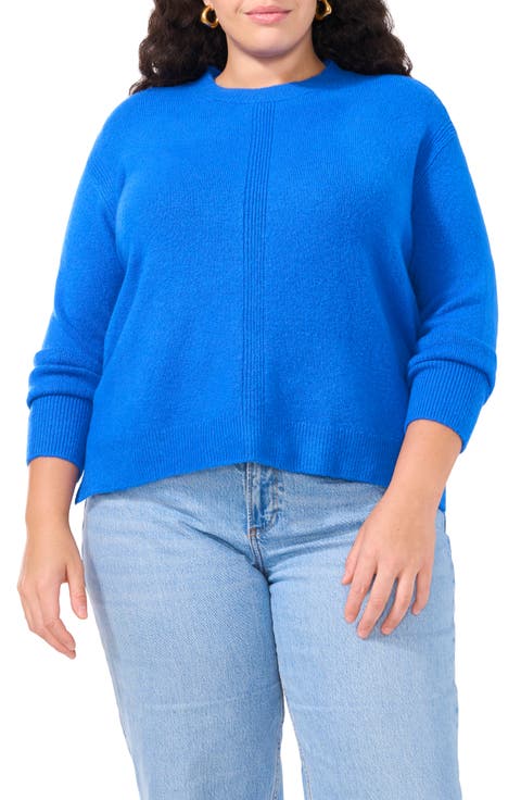 Rib Trim Crewneck Sweater (Plus)