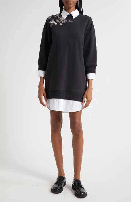 Cinq à Sept Crystal Long Sleeve Sweatshirt Dress