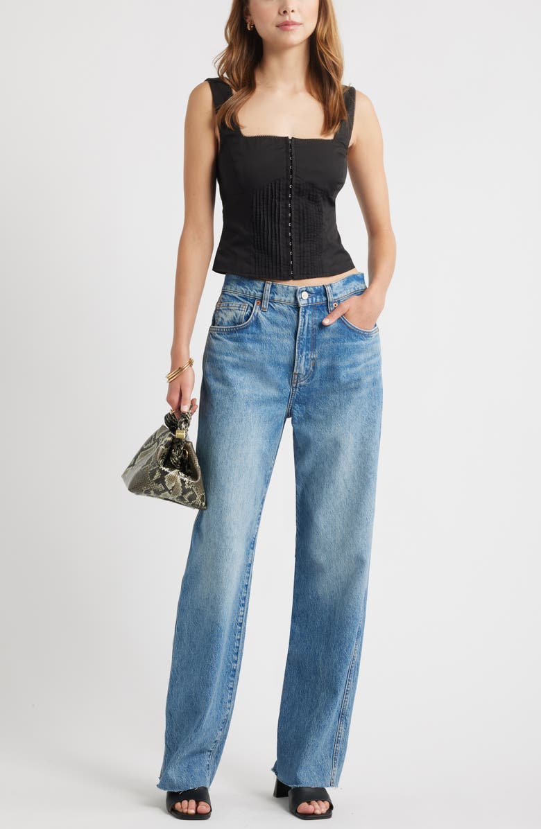 Open Edit Pintuck Bustier Top, Alternate, color, Black