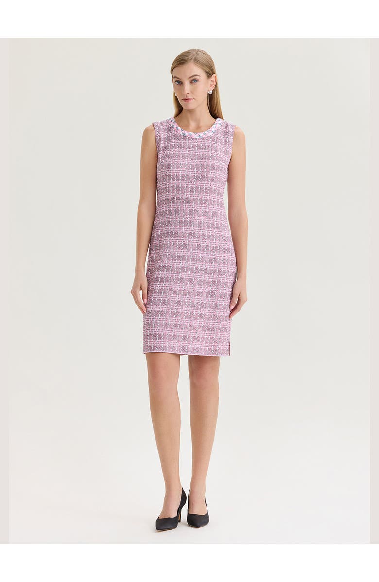 Misook Braided Trim Tweed Knit Sheath Dress, Main, color, Pink Parfait