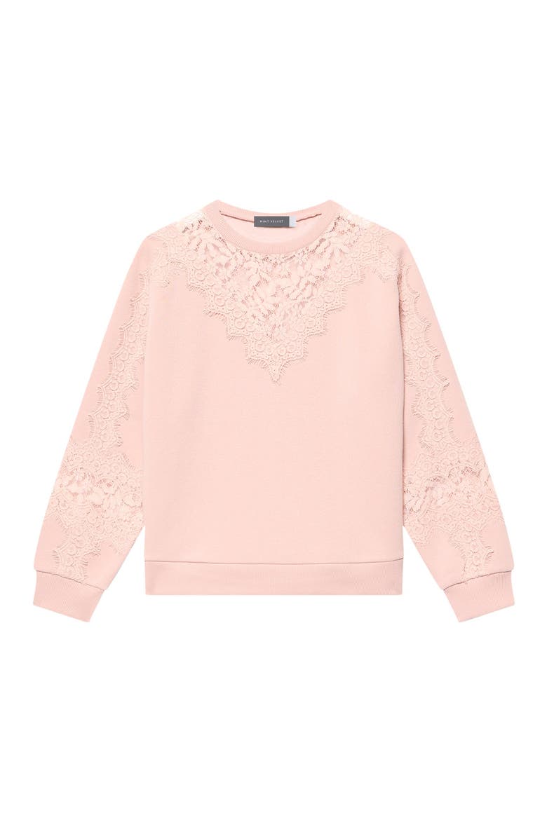 Lace Detail Crew Neck Sweatshirt, Alternate, color, Light Pink