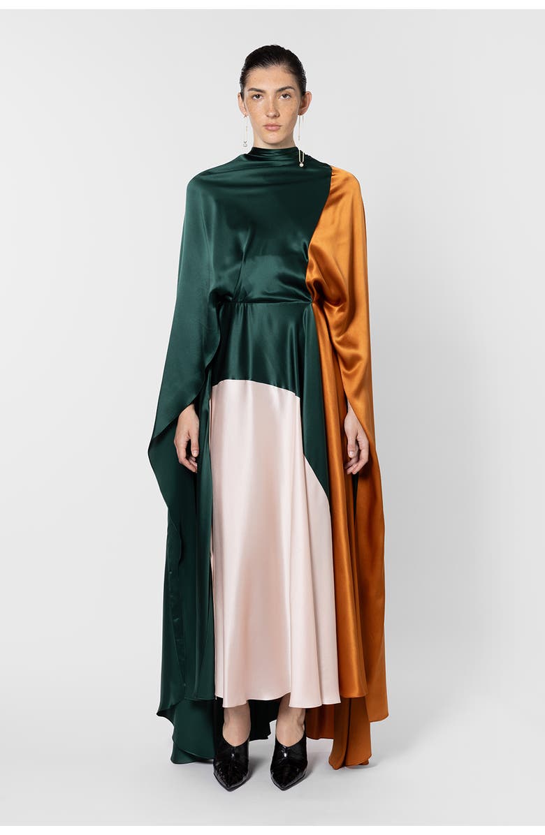 Roksanda Andromeda Draped Dress, Main, color, Forest / Cinnamon / Rose