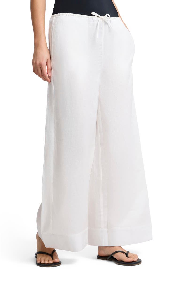 Onia Air Linen Drawstring Wide Leg Pant, Alternate, color, White