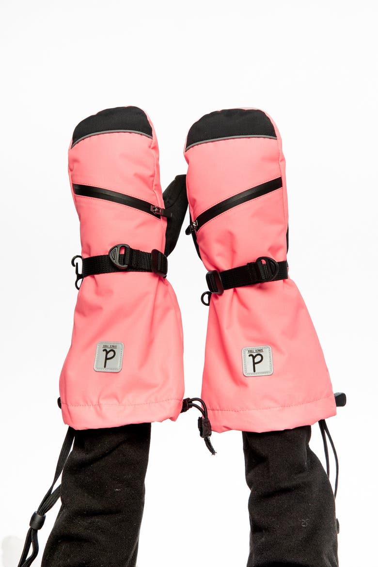 Teknik Zip Pocket Rubberized Palm Winter Mittens, Alternate, color, Neon Coral
