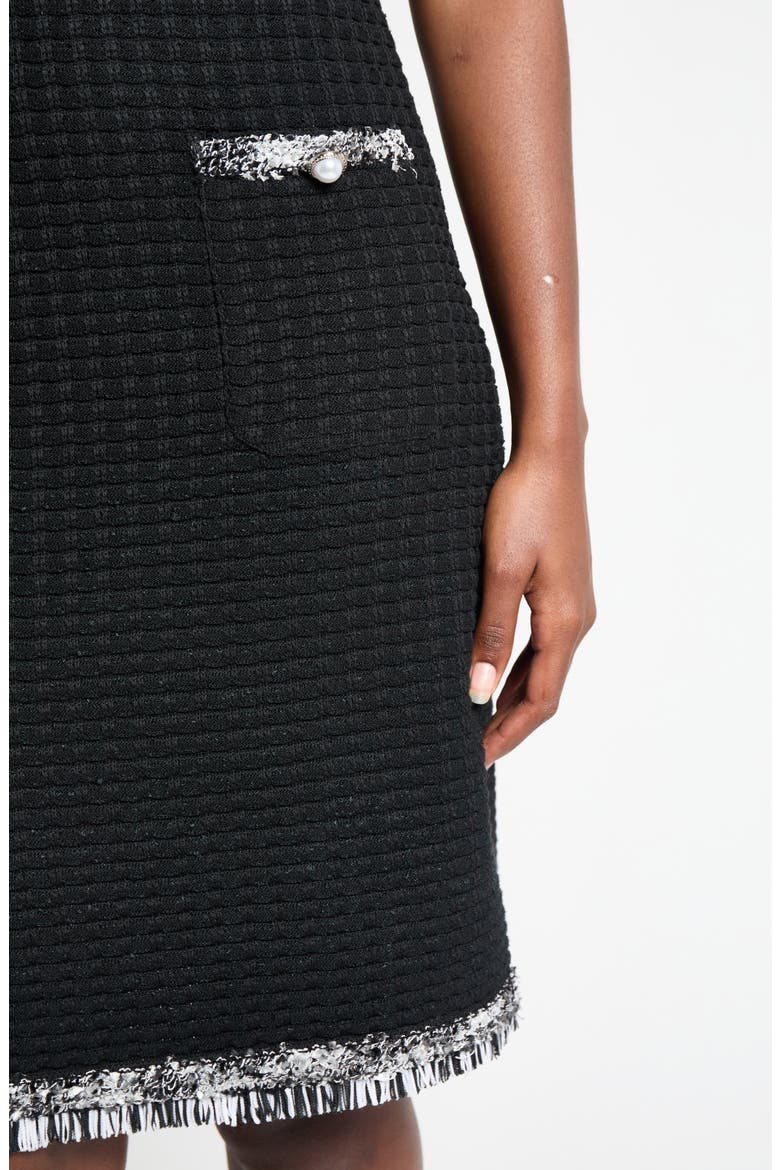 Modern Fit Fringe Trim Tweed Dress, Alternate, color, BLACK/WHITE