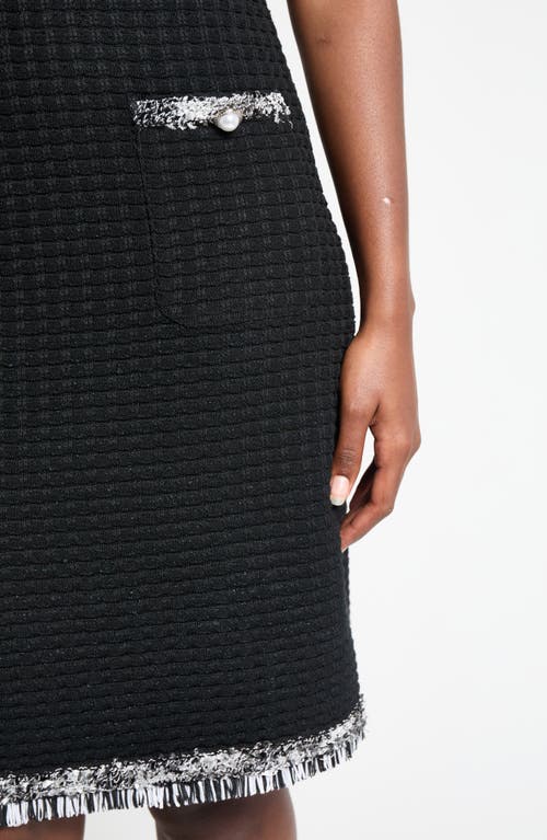 Shop Ming Wang Modern Fit Fringe Trim Tweed Dress In Black/white