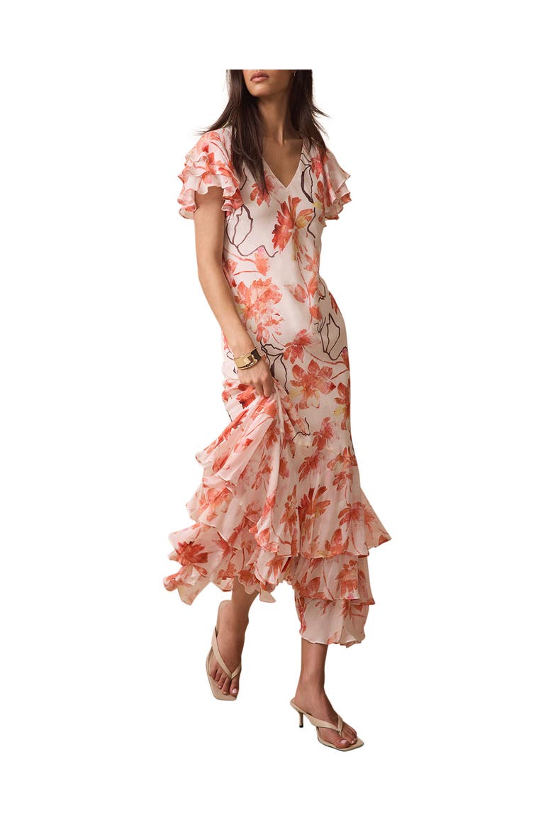 Floral Ruffle Tie-Back Midi Dress, Alternate, color, Pink