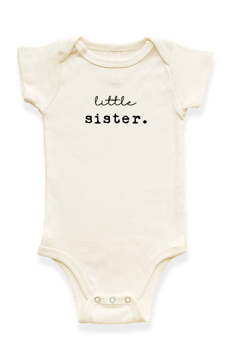 Little Sister Organic Baby Bodysuit, Main, color, Natural Black Lettering
