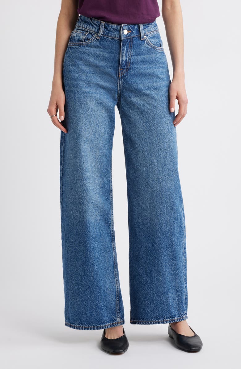 & Other Stories Cotton & Linen Wide Leg Jeans, Main, color, Blue Medium Dusty
