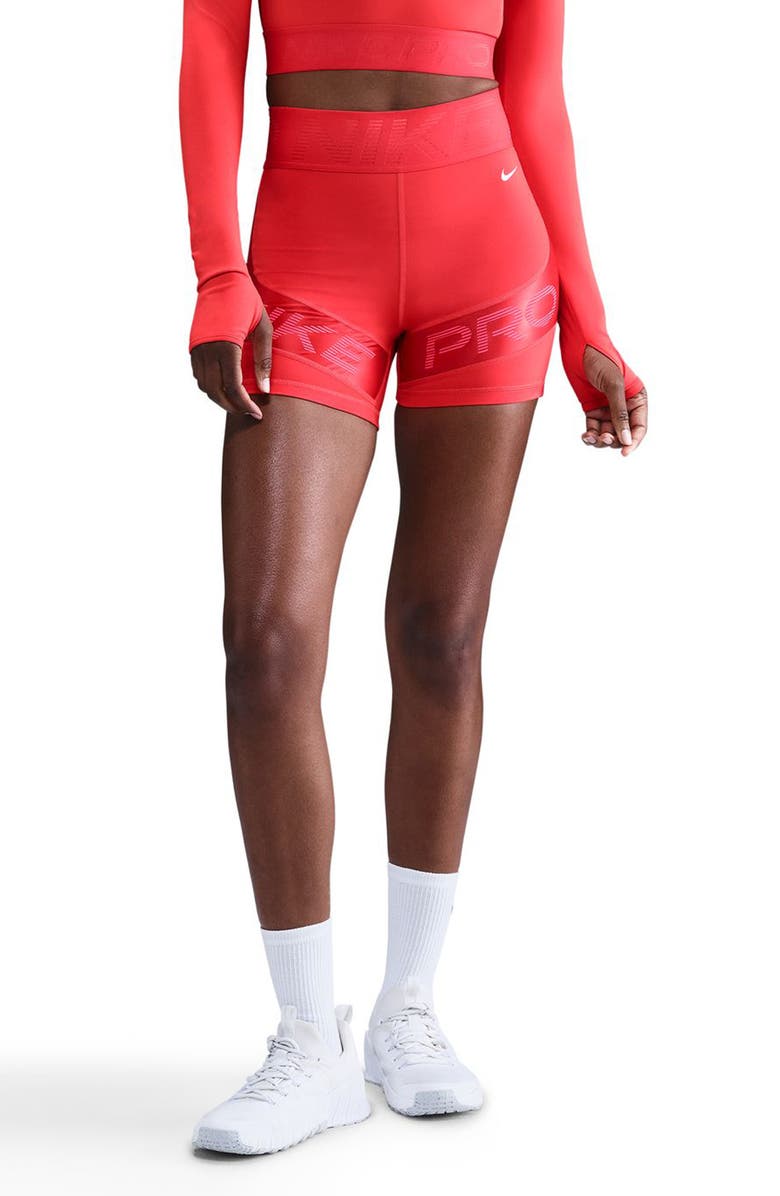 Nike Pro Sculpt Dri-FIT High Waist Bike Shorts, Main, color, Lt Crimson/ Ember Glow/ White