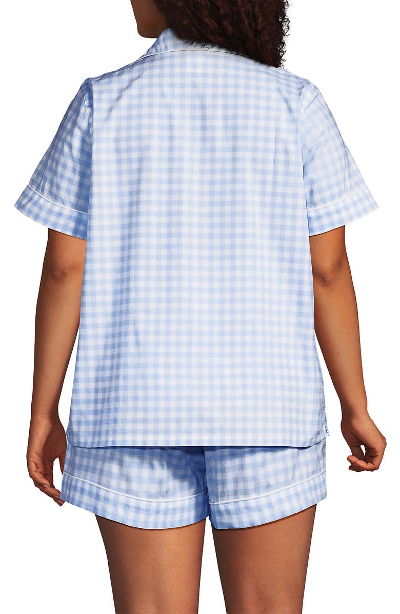 Lands' End Plus Size Cotton Poplin 2 Piece Pajama Set - Short Sleeve Top and Shorts, Alternate, color, Misty Blue Gingham