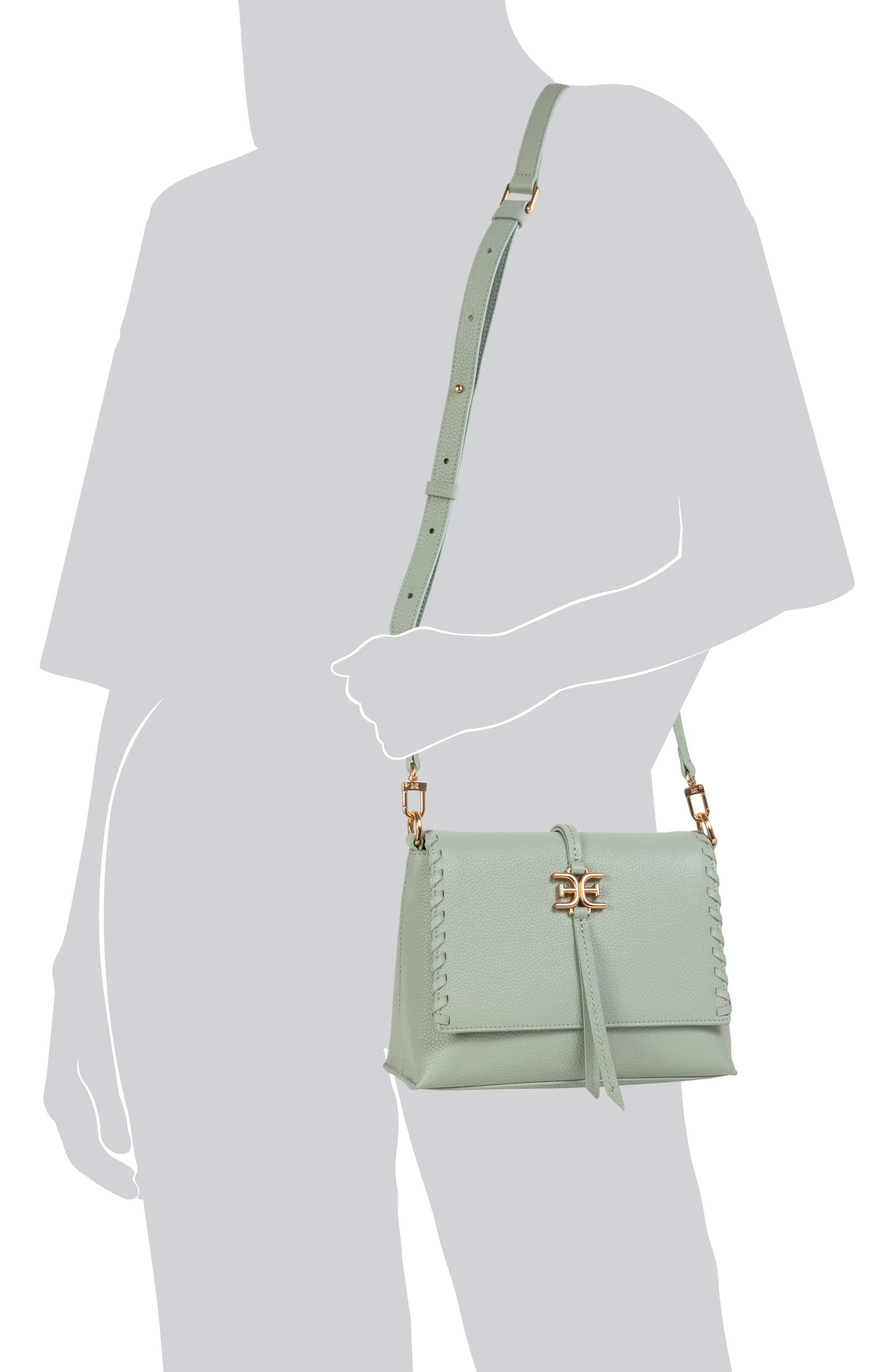 Sylvia Fold Over Leather Crossbody Bag, Alternate, color, LIGHT GREEN