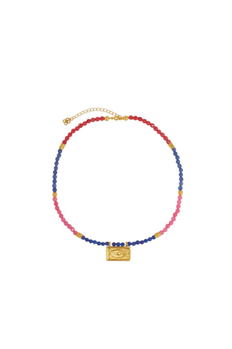 Arden Evil Eye Gemstone Beaded Necklace, Main, color, Gold