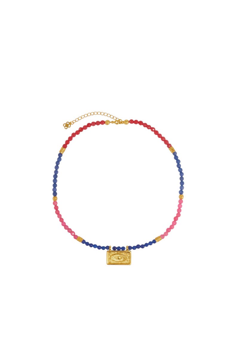 Ottoman Hands Arden Evil Eye Gemstone Beaded Necklace, Main, color, Gold