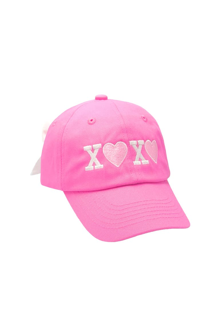 Hearts XO Bow Baseball Hat, Main, color, Hot Pink
