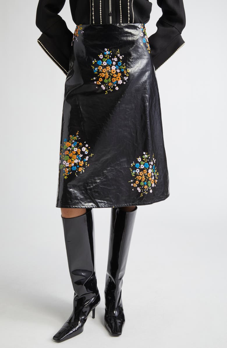 Jil Sander Bouquet Print Coated Linen Skirt, Main, color, 