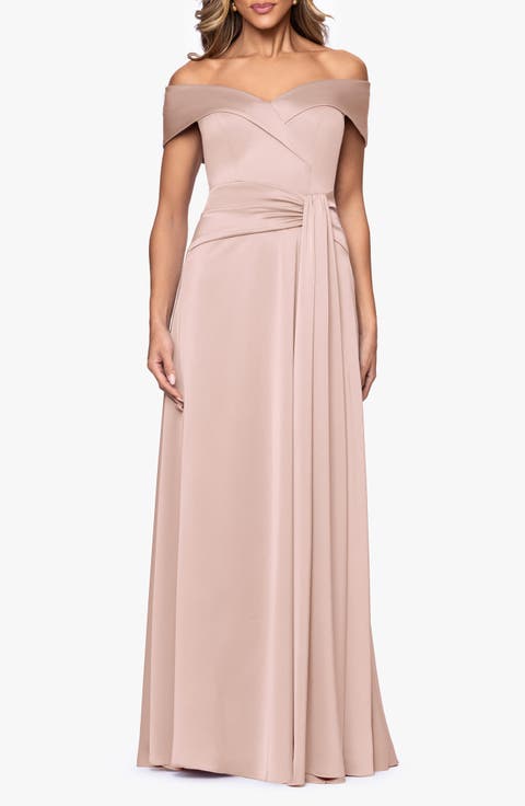 Off the Shoulder Hammered Satin Gown