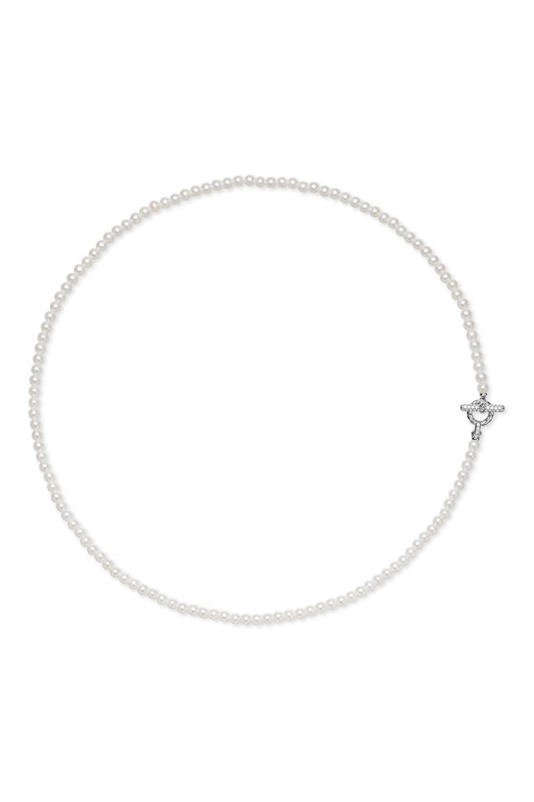 Freshwater Pearl Classics Petite Toggle Necklace in Sterling Silver with Diamonds, 3mm, Alternate, color, SILVER PAVE