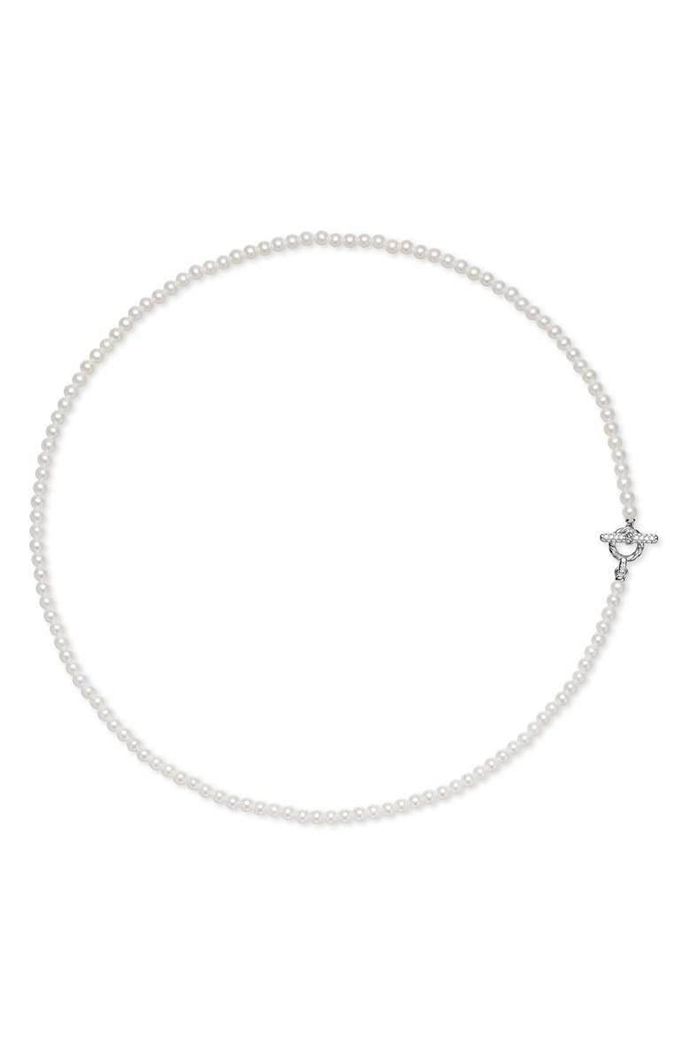 David Yurman Freshwater Pearl Classics Petite Toggle Necklace in Sterling Silver with Diamonds, 3mm, Alternate, color, Silver Pave