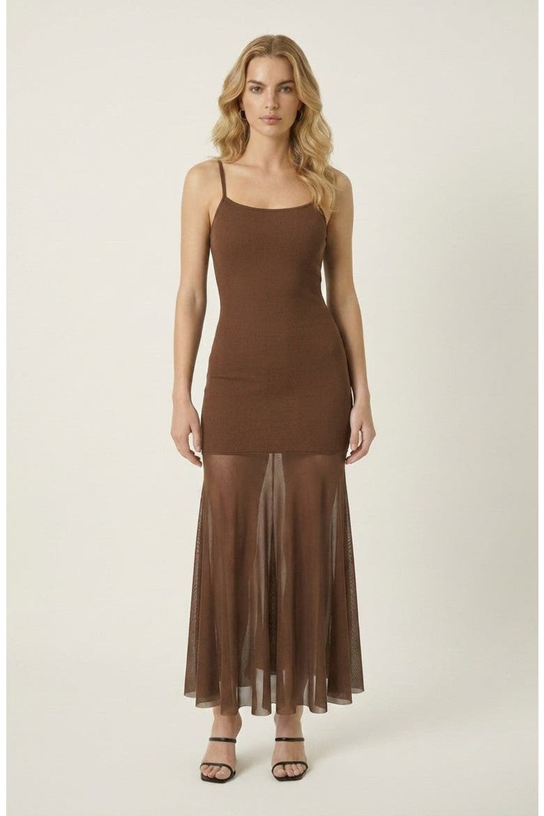 Sheer Mesh Maxi Dress, Main, color, Coffee