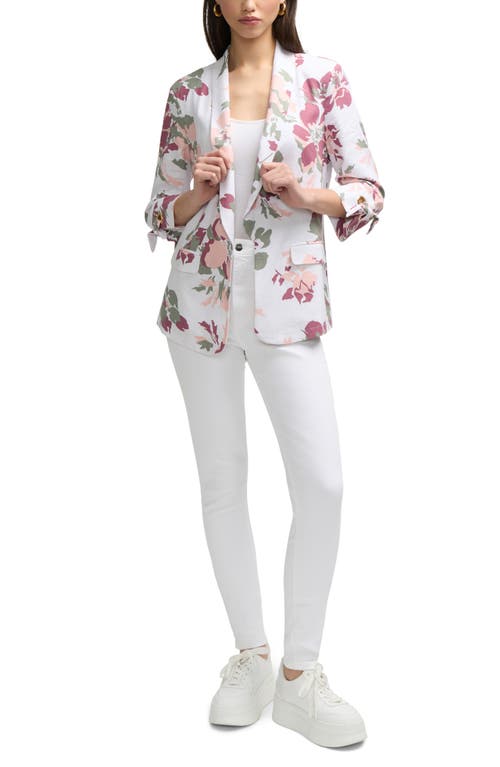 Ellen Tracy Linen Blend Blazer In Peach Bouquet