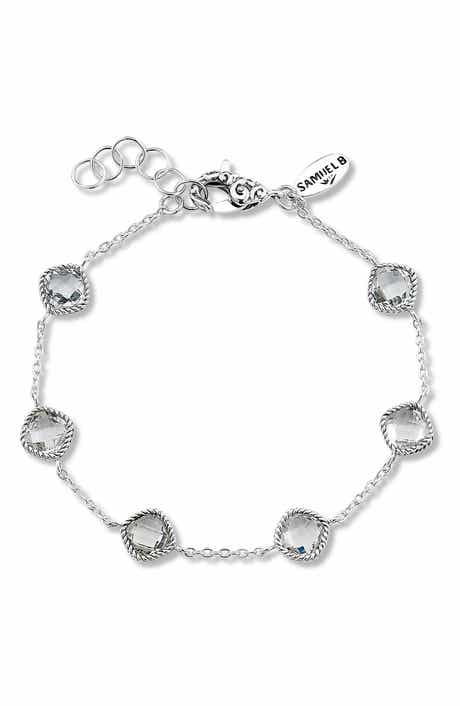 SAMUEL B. Sterling Silver Cushion Cut Semi-Precious Stone Station Bracelet