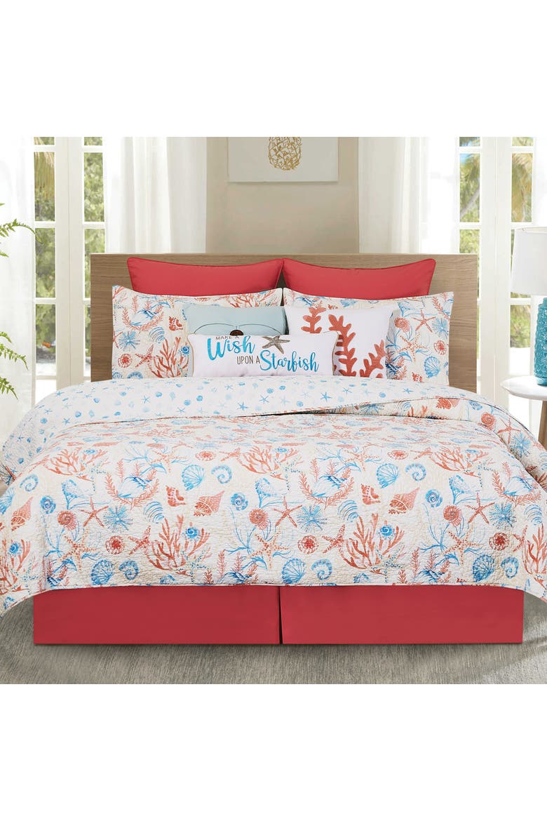 Shelly Shores Coastal Beach Cotton Quilt Set  - Reversible and Machine Washable, Alternate, color, White