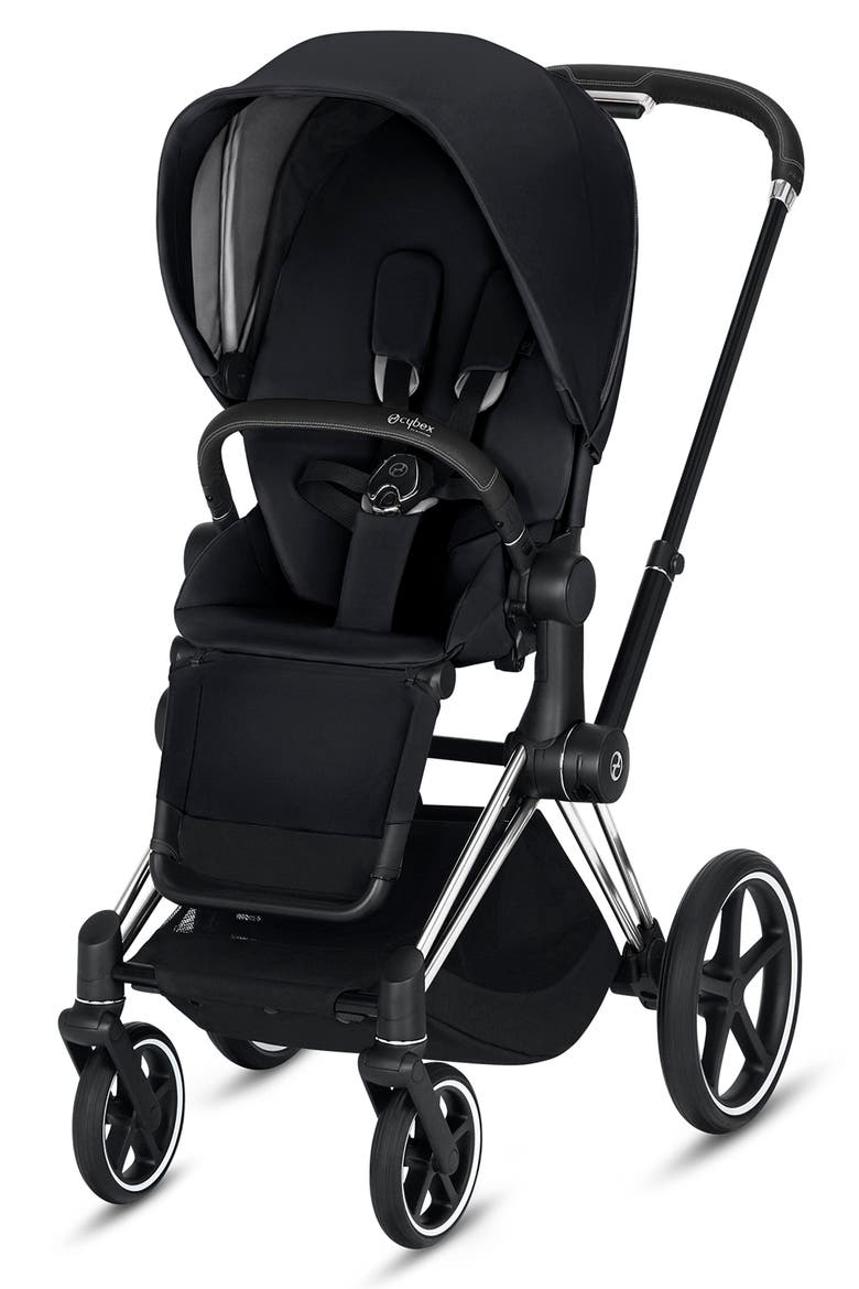 e-Priam Chrome Electronic Stroller with All Terrain Wheels, Main, color, PREMIUM BLACK
