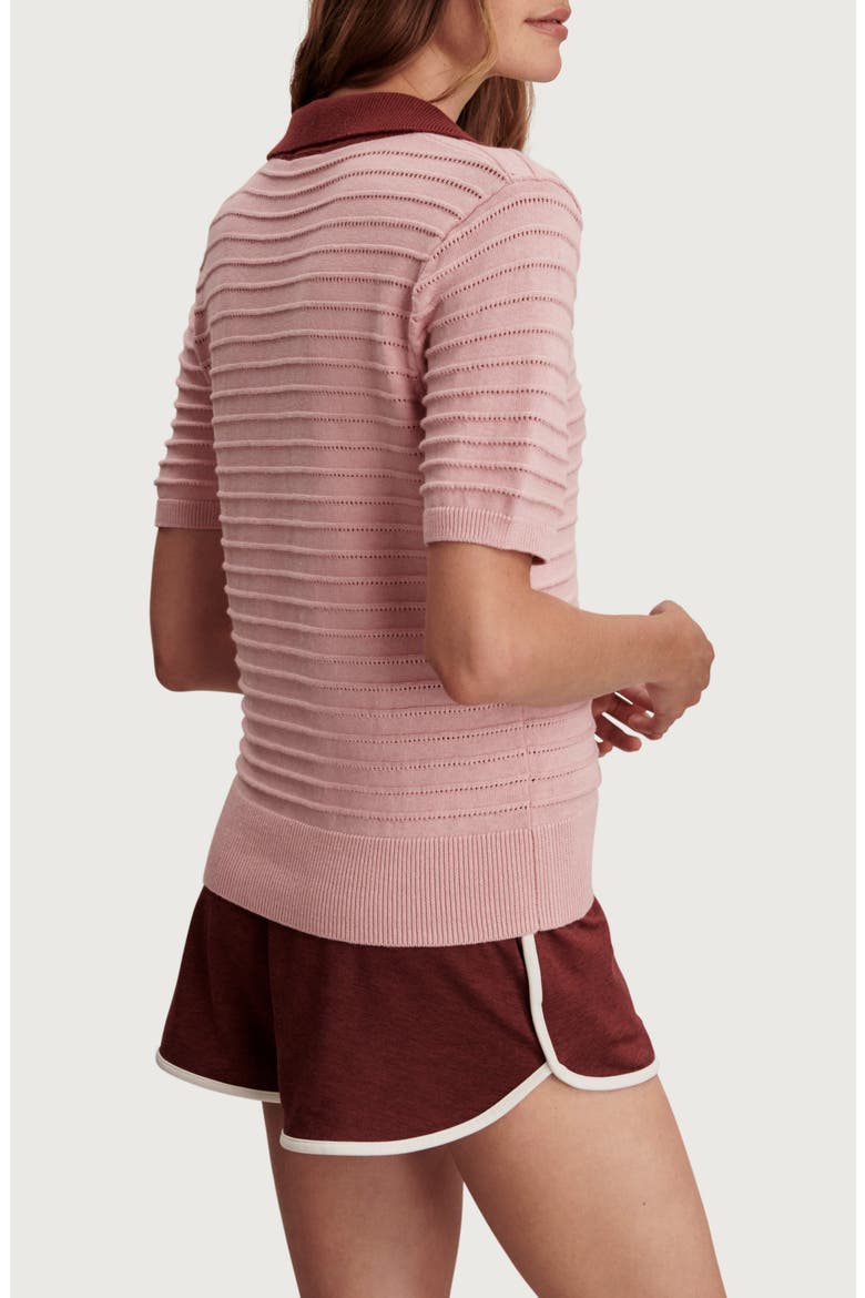 Wren Stripe Cotton Blend Pointelle Polo Sweater, Alternate, color, ZEPHYR MAUVE / PORT